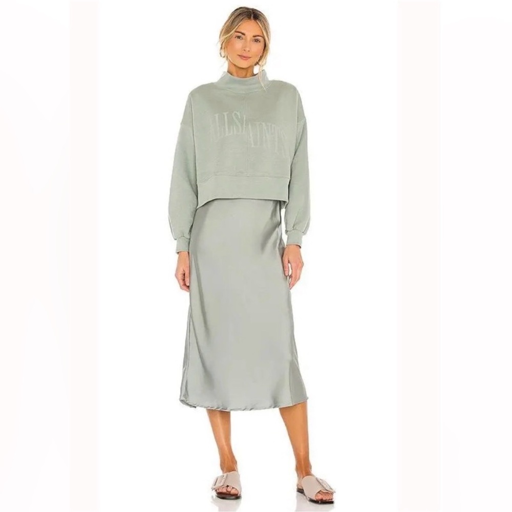 AllSaints Sage Green Sweater and satin dress set